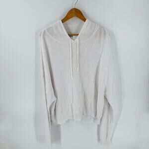 525 America Knit Hoodie Sweater White Lightweight Slouchy Pullover XL